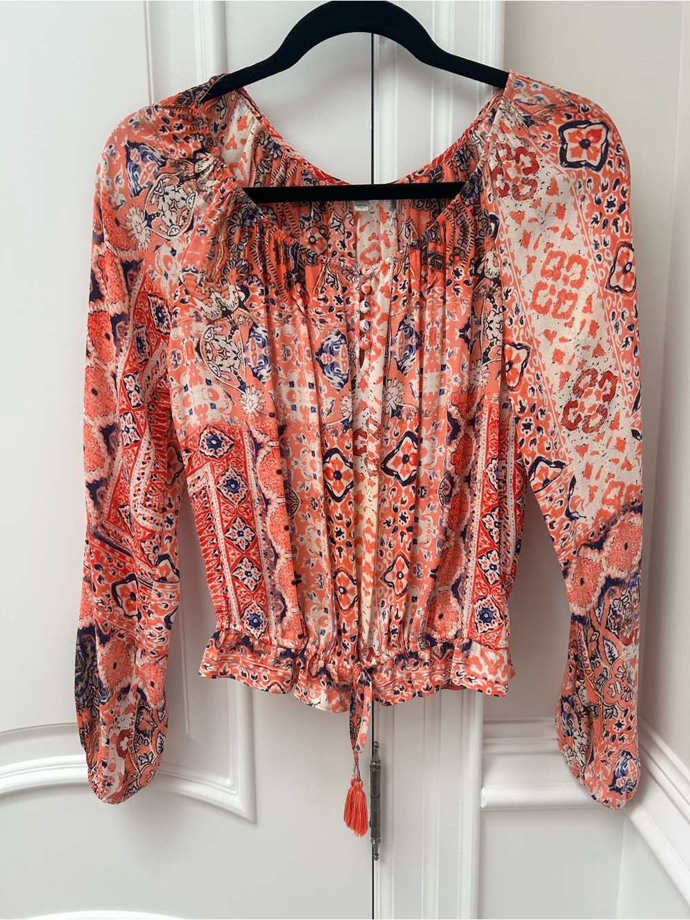 Guess Coral Printed Peasant Blouse
